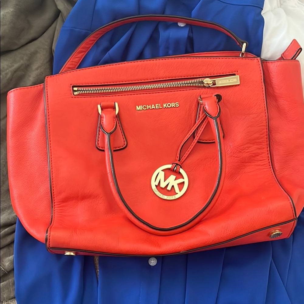 Michael Kors Red Leather Tote Bag